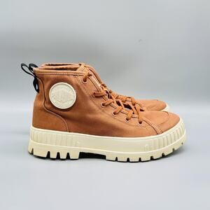 Palladium Boots Womens 9.5 Brown Canvas Organic Combat Lace Up Lug Sole Shoes